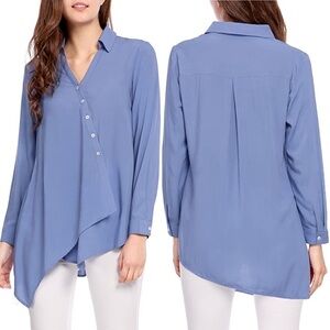 Allegra K Asymmetrical V Neck Button Down Blouse